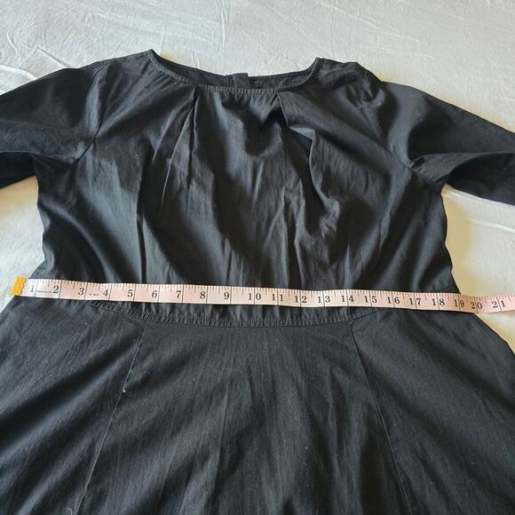 Black Gold Embroidered Midi Dress L 3/4 Sleeve Cotton Pockets Boho Elegant - Picture 5 of 11